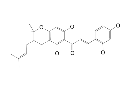 CYCLOKURARIDIN;2,2',4'-TRIHYROXY-6-METHOXY-6'',6''-DIMETHYL-5''-PRENYLDIHYDROPYRANO-[2''.3'':4.3]-CHALCONE