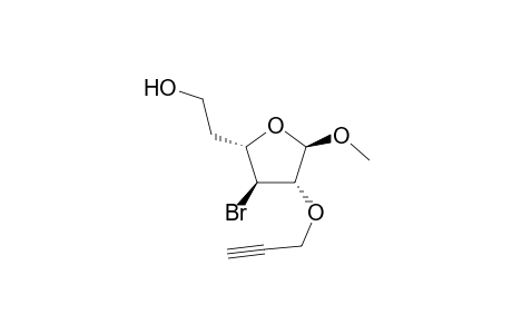 (+-)-Methyl 2-O-propargyl-3-bromo-3,5-dideoxy-.alpha.,L-arabinohexafuranoside