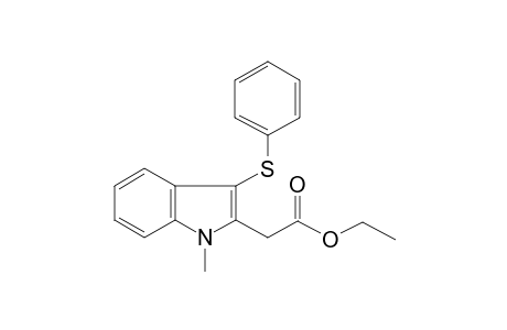 Acetic acid, 2-(1-methyl-3-phenylthio-2-indolyl)-, ethyl ester