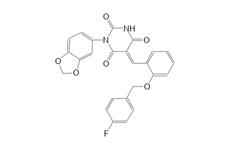 (5E)-1-(1,3-benzodioxol-5-yl)-5-{2-[(4-fluorobenzyl)oxy]benzylidene}-2,4,6(1H,3H,5H)-pyrimidinetrione