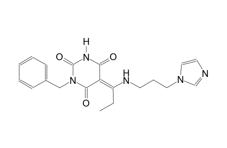 (5E)-1-benzyl-5-(1-{[3-(1H-imidazol-1-yl)propyl]amino}propylidene)-2,4,6(1H,3H,5H)-pyrimidinetrione