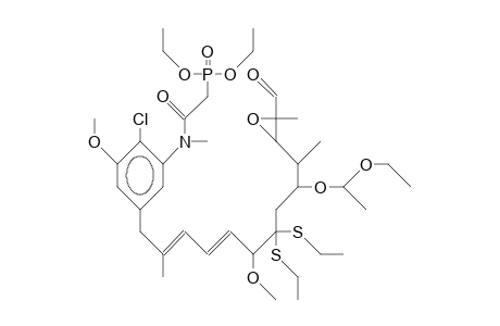 1-(4-Cl-5-(dpa-methylamino)-3-anisyl-2,10,12-trime-6-methoxy-7,7-bis(ethylthio)-9-eeo-11,12-epoxy-2,4-tridecadien-13-al