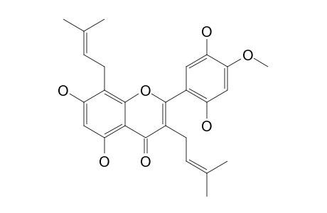 ARTOCHAMIN_D;4'-O-METHYLARTONIN_V;5,7-DIHYDROXY-3,8-BIS-(3-METHYL-2-BUTENYL)-2-(2,5-DIHYDROXY-4-METHOXYPHENYL)-4H-1-BENZOPYRAN-4-ONE