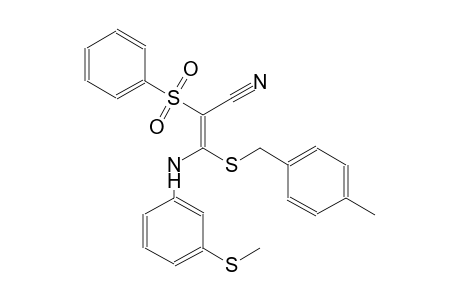 2-propenenitrile, 3-[[(4-methylphenyl)methyl]thio]-3-[[3-(methylthio)phenyl]amino]-2-(phenylsulfonyl)-, (2E)-