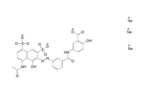 Benzoic acid, 5-[[3-[[8-(acetylamino)-1-hydroxy-3,5-disulfo-2-naphthalenyl]azo]benzoyl]amino]-2-hydroxy-, trisodium salt