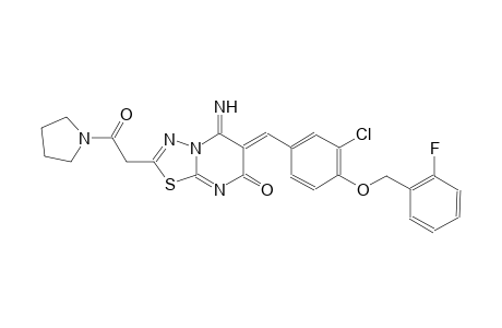 (6Z)-6-{3-chloro-4-[(2-fluorobenzyl)oxy]benzylidene}-5-imino-2-[2-oxo-2-(1-pyrrolidinyl)ethyl]-5,6-dihydro-7H-[1,3,4]thiadiazolo[3,2-a]pyrimidin-7-one