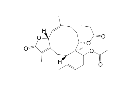 (3aR*,8S*,8aS*,12aS*)-9-Acetoxy-2,3a,6,7,8,8a,9,10,12a,13-decahydro-1,5,8a,12-tetramethyl-2-oxobenzo[4,5]cyclodeca[1,2-b]furan-8-yl propanoate