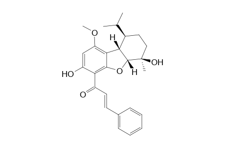 (+-)-Linderol A [rac-(5aR,6R,9R,9aS)-4-Cinnamoyl-3,6-dihydroxy-1-methoxy-6-methyl-9-(1-methylethyl)-5a,6,7,8,9,9a-hexahydrodibenzofuran]