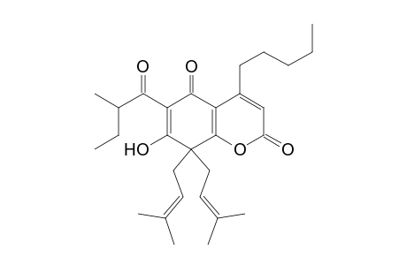 2H-1-Benzopyran-2,5(8H)-dione, 7-hydroxy-8,8-bis(3-methyl-2-butenyl)-6-(2-methyl-1-oxobutyl)-4-pentyl-, (.+-.)-