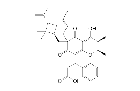 3-[rel-(2R,3S)-4-hydroxy-6-(3.alpha.-isopropenyl-2,2-dimethylcyclobutyl-.beta.-methyl)-2,3-dimethyl-6-(3-methylbut-2-enyl)-5,7-dioxo-3,5,6,7-tetrahydro-2H-chromen-8-yl]-3-phenylpropionic acid