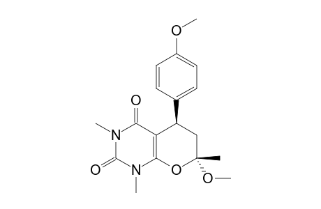 TRANS-(5RS,7RS)-1,5,6,7-TETRAHYDRO-7-METHOXY-5-(4-METHOXYPHENYL)-1,3,7-TRIMETHYL-2H-PYRANO-[2,3-D]-PYRIMIDINE-2,4(3H)-DIONE