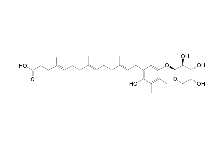 14-[2'-Hydroxy-3',4'-dimethyl-5'-(1"-.beta.-D-arabinopyranyloxy)phenyl]-4,8,12-trimethyltetradeca-4,8,12-trienoic acid