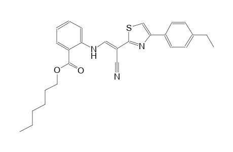 hexyl 2-({(E)-2-cyano-2-[4-(4-ethylphenyl)-1,3-thiazol-2-yl]ethenyl}amino)benzoate