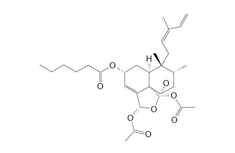 CASEARGREWIIN_I;REL-(2-R,5-S,6-S,8-R,9-R,10-S,18-R,19-S)-18,19-DIACETOXY-18,19-EPOXY-2-HEXANOYLOXY-6-HYDROXYCLERODY-3,12-(Z),14-TRIENE