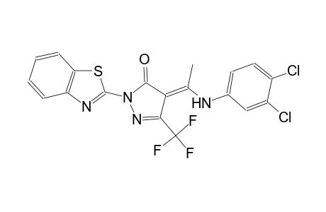 (4E)-2-(1,3-benzothiazol-2-yl)-4-[1-(3,4-dichloroanilino)ethylidene]-5-(trifluoromethyl)-2,4-dihydro-3H-pyrazol-3-one