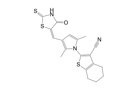 2-{2,5-dimethyl-3-[(E)-(4-oxo-2-thioxo-1,3-thiazolidin-5-ylidene)methyl]-1H-pyrrol-1-yl}-4,5,6,7-tetrahydro-1-benzothiophene-3-carbonitrile
