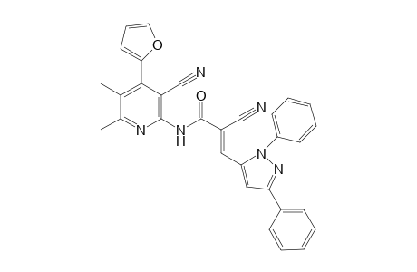(E)-2-cyano-N-(3-cyano-4-(furan-2-yl)-5,6-dimethylpyridin-2-yl)-3-(1,3-diphenyl-1H-pyrazol-5-yl)acrylamide