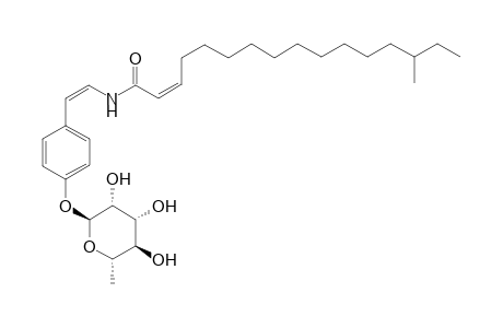 (Z)-14-Methyl-hexadec-2-enoic acid {(Z)-2-[4-((2S,3R,4R,5R,6S)-3,4,5-trihydroxy-6-methyl-tetrahydro-pyran-2-yloxy)-phenyl]-vinyl}-amide