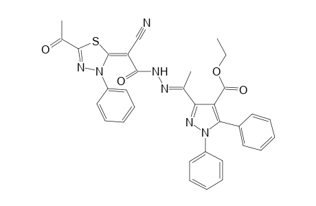Ethyl 3-((E)-1-(2-((E)-2-(5-acetyl-3-phenyl-1,3,4-thiadiazol-2(3H)-ylidene)-2-cyanoacetyl)hydrazono)ethyl)-1,5-diphenyl-1H-pyrazole-4-carboxylate