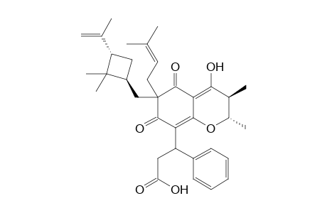 3-[rel-(2S,3S)-4-hydroxy-6-(3.alpha.-isopropenyl-2,2-dimethylcyclobutyl-.beta.-methyl)-2,3-dimethyl-6-(3-methylbut-2-enyl)-5,7-dioxo-3,5,6,7-tetrahydro-2H-chromen-8-yl]-3-phenylpropionic acid
