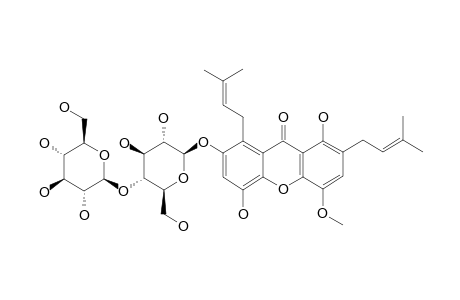UMBILICAXANTHOSIDE-B;7-[(BETA-D-GLUCOPYRANOSYL-(1->4)-BETA-D-GLUCOPYRANOSYL)-OXY]-1,5-DIHYDROXY-4-METHOXY-2,8-DI-(3-METHYL-2-BUTENYL)-9H-XANTHEN-9-