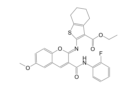 ethyl 2-({(2Z)-3-[(2-fluoroanilino)carbonyl]-6-methoxy-2H-chromen-2-ylidene}amino)-4,5,6,7-tetrahydro-1-benzothiophene-3-carboxylate