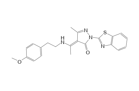 (4E)-2-(1,3-benzothiazol-2-yl)-4-(1-{[2-(4-methoxyphenyl)ethyl]amino}ethylidene)-5-methyl-2,4-dihydro-3H-pyrazol-3-one
