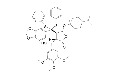 (-)-(3S,4R,5R,6R)-3-(3',4',5'-Trimethoxy..alpha.-hydroxybenzyl)-4-[3",4"-methylenedioxy-.alpha.,.alpha.-bis(phenylthio)benzyl]-5-(1-menthyloxy)butyrolactone