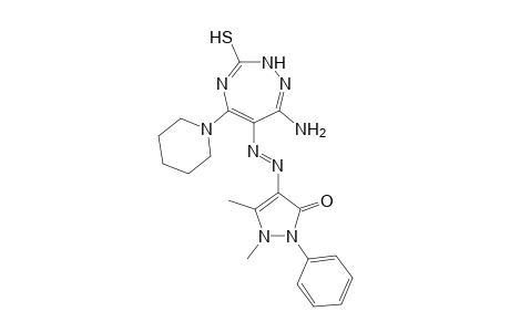 4-((E)-((1E,3E,5E)-7-amino-3-mercapto-5-(piperidin-1-yl)-2H-1,2,4-triazepin-6-yl)diazenyl)-1,5-dimethyl-2-phenyl-1H-pyrazol-3(2H)-one