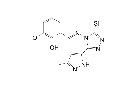 2-methoxy-6-((E)-{[3-(3-methyl-1H-pyrazol-5-yl)-5-sulfanyl-4H-1,2,4-triazol-4-yl]imino}methyl)phenol