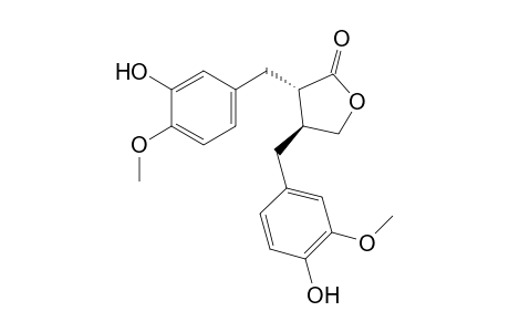 (2S,3S)-2-(4''-methoxy-3''-hydroxybenzyl)-3-(3'-methoxy-4'-hydroxybenzyl)-.gamma.-butyrolactone