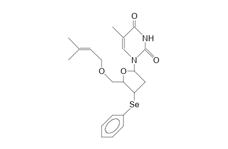 1-(5'-O-<3-Methyl-2-butenyl>-2',3'-dideoxy-3'<R>-phenylseleno-B-D-glycero-pentofuranosyl)-thymine