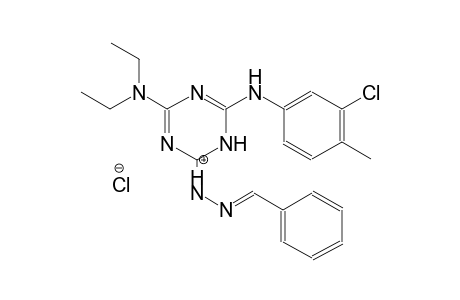 2-benzylidene-1-(6-((3-chloro-4-methylphenyl)amino)-4-(diethylamino)-1,3,5-triazin-2(1H)-ylidene)hydrazin-1-ium chloride
