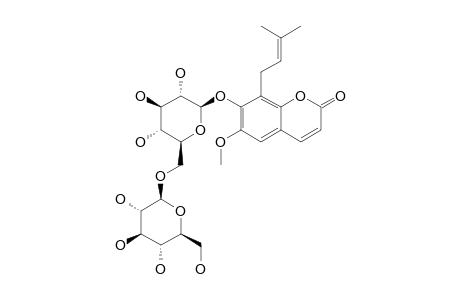 RUBILATIN-A;6-METHOXY-8-PRENYLCOUMARIN-7-O-BETA-D-GLUCOPYRANOSYL-(1->6)-BETA-D-GLUCOPYRANOSIDE