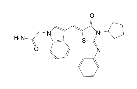 2-(3-{(Z)-[(2Z)-3-cyclopentyl-4-oxo-2-(phenylimino)-1,3-thiazolidin-5-ylidene]methyl}-1H-indol-1-yl)acetamide