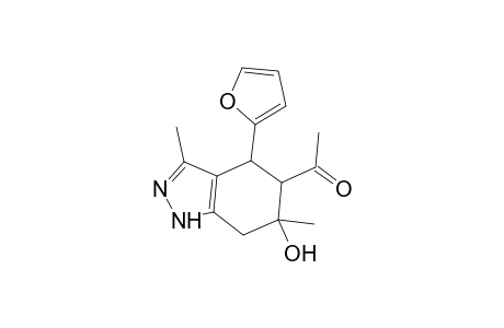 1-[4-(2-furanyl)-6-hydroxy-3,6-dimethyl-2,4,5,7-tetrahydroindazol-5-yl]ethanone