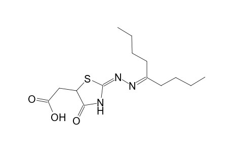 {(2E)-2-[(1-butylpentylidene)hydrazono]-4-oxo-1,3-thiazolidin-5-yl}acetic acid
