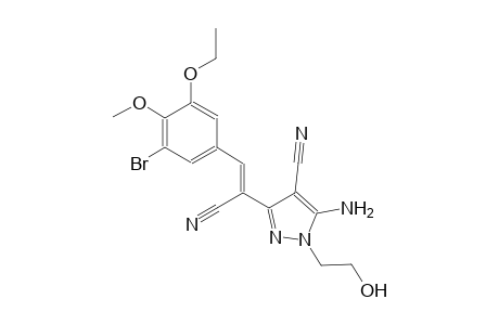 5-amino-3-[(Z)-2-(3-bromo-5-ethoxy-4-methoxyphenyl)-1-cyanoethenyl]-1-(2-hydroxyethyl)-1H-pyrazole-4-carbonitrile
