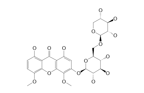 KOUITCHENSIDE_F;3-O-[BETA-D-XYLOPYRANOSYL-(1->6)-BETA-D-GLUCOPYRANOSYL]-1,8-DIHYDROXY-4,5-DIMETHOXYXANTHONE