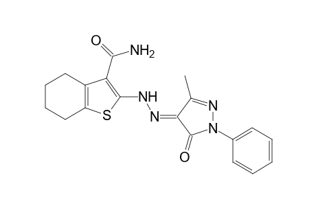 (E)-2-(2-(3-Methyl-5-oxo-1-phenyl-1H-pyrazol-4(5H)-ylidene)hydrazinyl)-4,5,6,7-tetrahydrobenzo[b]thiophene-3-carboxamide