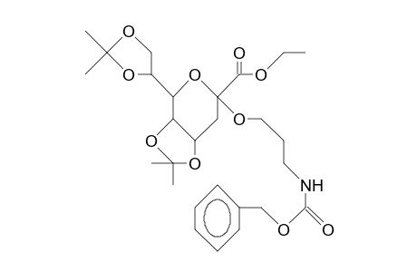 (N-Benzyloxycarbonyl-3-amino-propyl 3-deoxy-4,5:7,8-di-O-isopropylidene-A-D-manno-octulopyranosid)onic acid, ethyl ester