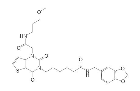 N-(1,3-benzodioxol-5-ylmethyl)-6-(1-{2-[(3-methoxypropyl)amino]-2-oxoethyl}-2,4-dioxo-1,4-dihydrothieno[3,2-d]pyrimidin-3(2H)-yl)hexanamide
