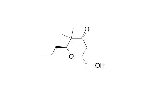 4H-Pyran-4-one, tetrahydro-6-(hydroxymethyl)-3,3-dimethyl-2-propyl-, trans-(.+-.)-