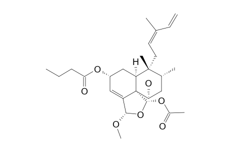 CASEARGREWIIN_G;REL-(2-R,5-S,6-S,8-R,9-R,10-S,18-S,19-S)-18-METHOXY,19-ACETOXY-18,19-EPOXY-2-BUTANOYLOXY-6-HYDROXYCLERODY-3,12-(Z),14-TRIENE