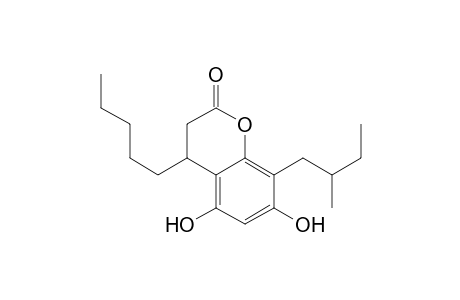 2H-1-Benzopyran-2-one, 3,4-dihydro-5,7-dihydroxy-8-(2-methylbutyl)-4-pentyl-