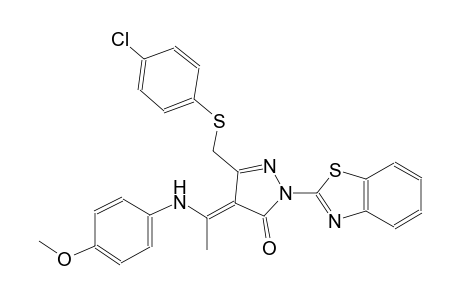 (4E)-2-(1,3-benzothiazol-2-yl)-5-{[(4-chlorophenyl)sulfanyl]methyl}-4-[1-(4-methoxyanilino)ethylidene]-2,4-dihydro-3H-pyrazol-3-one