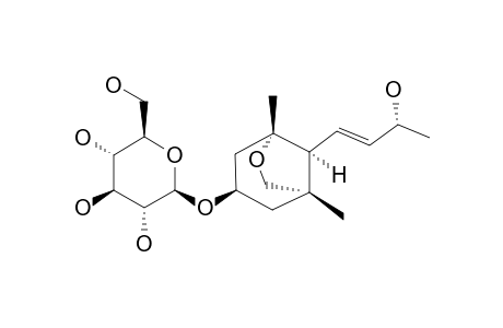 ASCLEPOSIDE-C;3-O-BETA-D-GLUCOPYRANOSYL-5,11-EPOXY-7,8-DEHYDRO-3,9-DIHYDROXY-MEGASTIGMANE