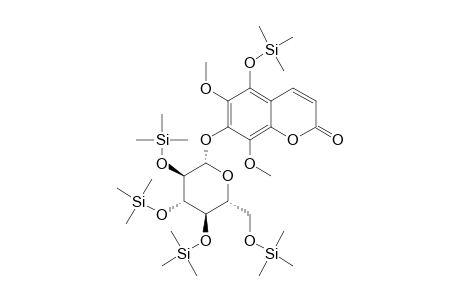 5-Hydroxy-6,8-dimethoxy-7-(.beta.-D-glucopyranosyloxy)chromen-2-one, 5tms derivative