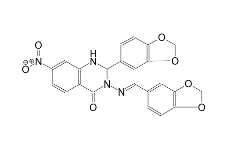 4(1H)-quinazolinone, 2-(1,3-benzodioxol-5-yl)-3-[[(E)-1,3-benzodioxol-5-ylmethylidene]amino]-2,3-dihydro-7-nitro-