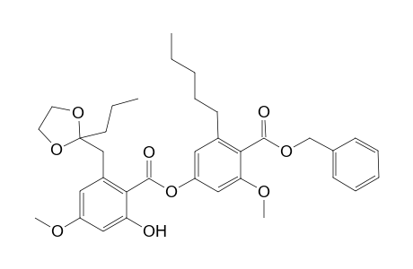 (phenylmethyl) 2-methoxy-4-[4-methoxy-2-oxidanyl-6-[(2-propyl-1,3-dioxolan-2-yl)methyl]phenyl]carbonyloxy-6-pentyl-benzoate